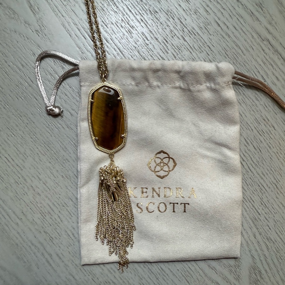 RARE Tiger’s Eye Kendra Scott Gold and Brown Tassel Necklace